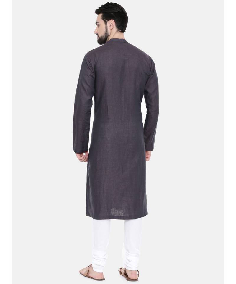 Mayank Modi Deep Purple Linen Stitch Detail Kurta Set
