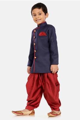 Blue plain blended cotton boys-sherwani 3