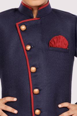 Blue plain blended cotton boys-sherwani 4