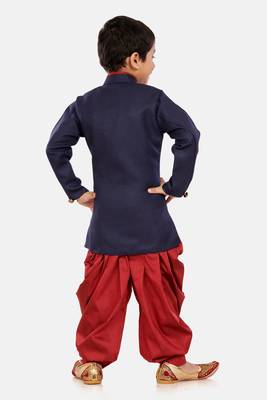 Blue plain blended cotton boys-sherwani 5