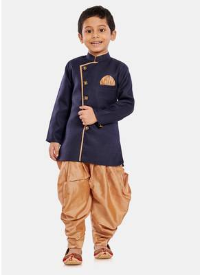 Blue plain blended cotton boys-sherwani 1