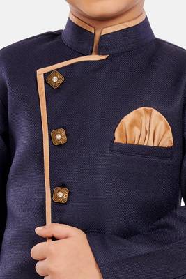 Blue plain blended cotton boys-sherwani 4