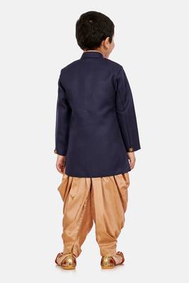 Blue plain blended cotton boys-sherwani 5