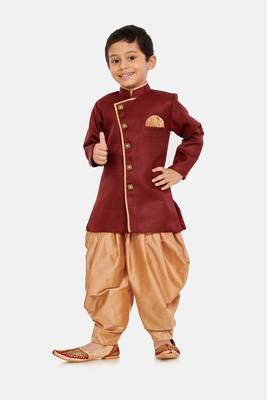 Maroon plain blended cotton boys-sherwani 1