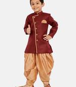 Maroon plain blended cotton boys-sherwani