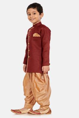Maroon plain blended cotton boys-sherwani 3