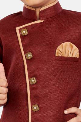Maroon plain blended cotton boys-sherwani 4