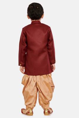 Maroon plain blended cotton boys-sherwani 5
