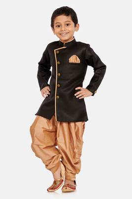 Black plain blended cotton boys-sherwani 1