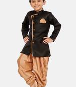 Black plain blended cotton boys-sherwani