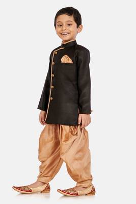 Black plain blended cotton boys-sherwani 3
