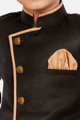 Black plain blended cotton boys-sherwani 4