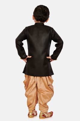 Black plain blended cotton boys-sherwani 5