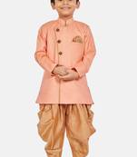 Pink plain blended cotton boys-sherwani