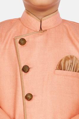 Pink plain blended cotton boys-sherwani 4