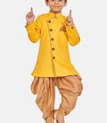 Yellow plain blended cotton boys-sherwani
