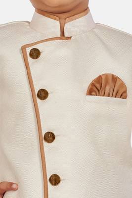 White plain blended cotton boys-sherwani 5