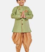 Green plain blended cotton boys-sherwani