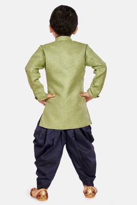 Green plain blended cotton boys-sherwani 5
