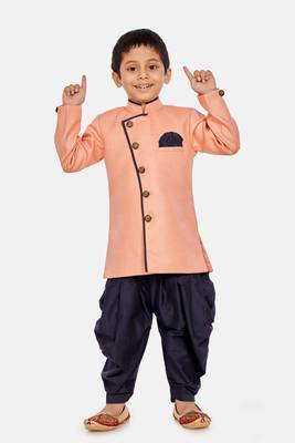 Pink plain blended cotton boys-sherwani 1