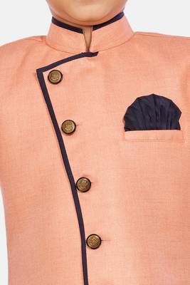 Pink plain blended cotton boys-sherwani 4