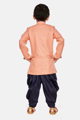 Pink plain blended cotton boys-sherwani 5