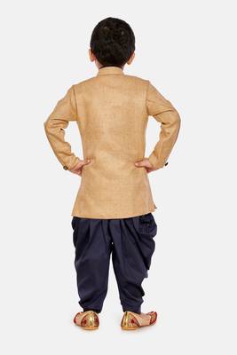 Beige plain blended cotton boys-sherwani 5