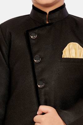 Black plain blended cotton boys-sherwani 5
