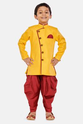 Yellow plain blended cotton boys-sherwani 1