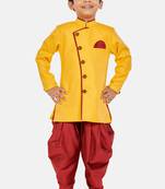 Yellow plain blended cotton boys-sherwani