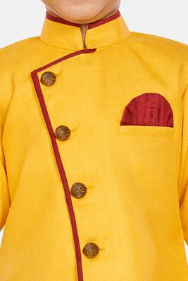 Yellow plain blended cotton boys-sherwani 4