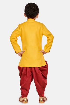 Yellow plain blended cotton boys-sherwani 5