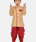 Beige plain blended cotton boys-sherwani