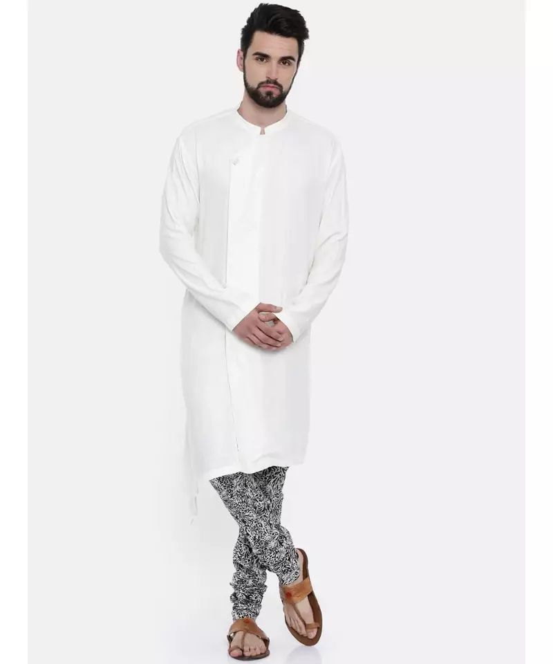 Mayank Modi Cream Silk Jaquard With Printed Chudidar Set