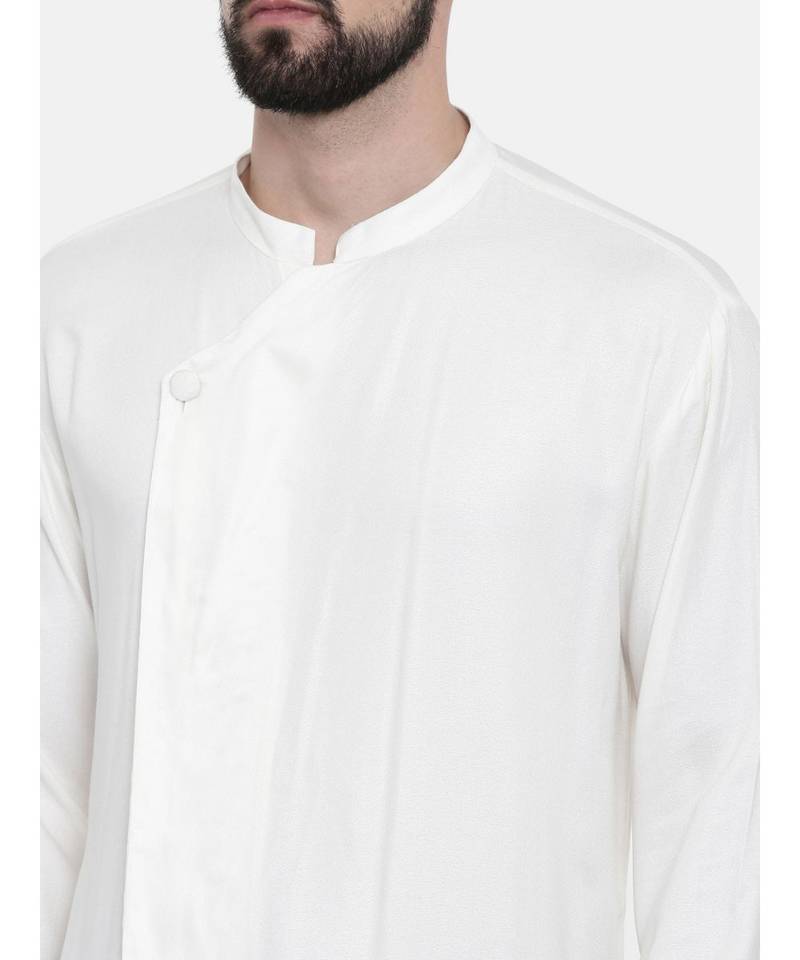 Mayank Modi Cream Silk Jaquard With Printed Chudidar Set