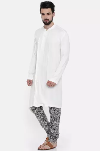 Mayank Modi Cream Silk Jaquard With Printed Chudidar Set