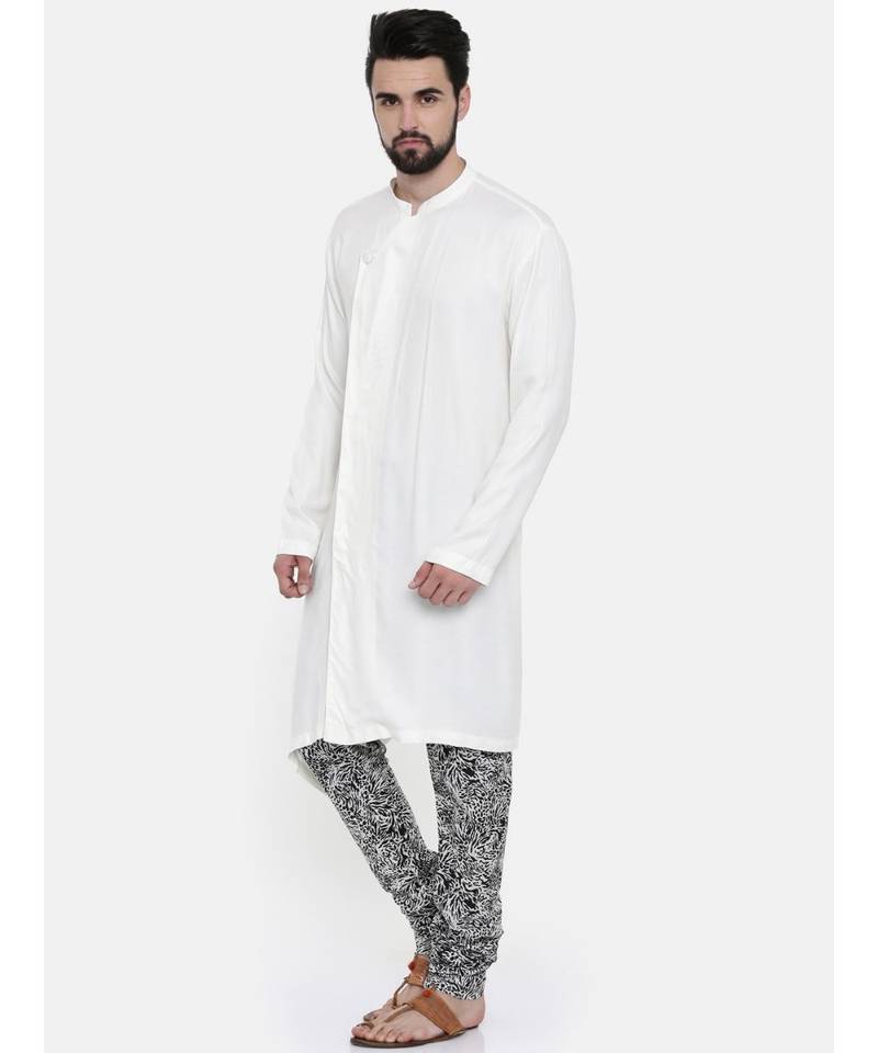 Mayank Modi Cream Silk Jaquard With Printed Chudidar Set