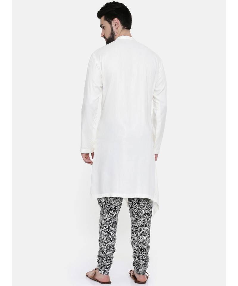 Mayank Modi Cream Silk Jaquard With Printed Chudidar Set