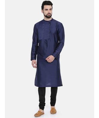 Mayank Modi Blue Cotton Silk Pintuck Kurta Set 1
