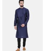 Mayank Modi Blue Cotton Silk Pintuck Kurta Set