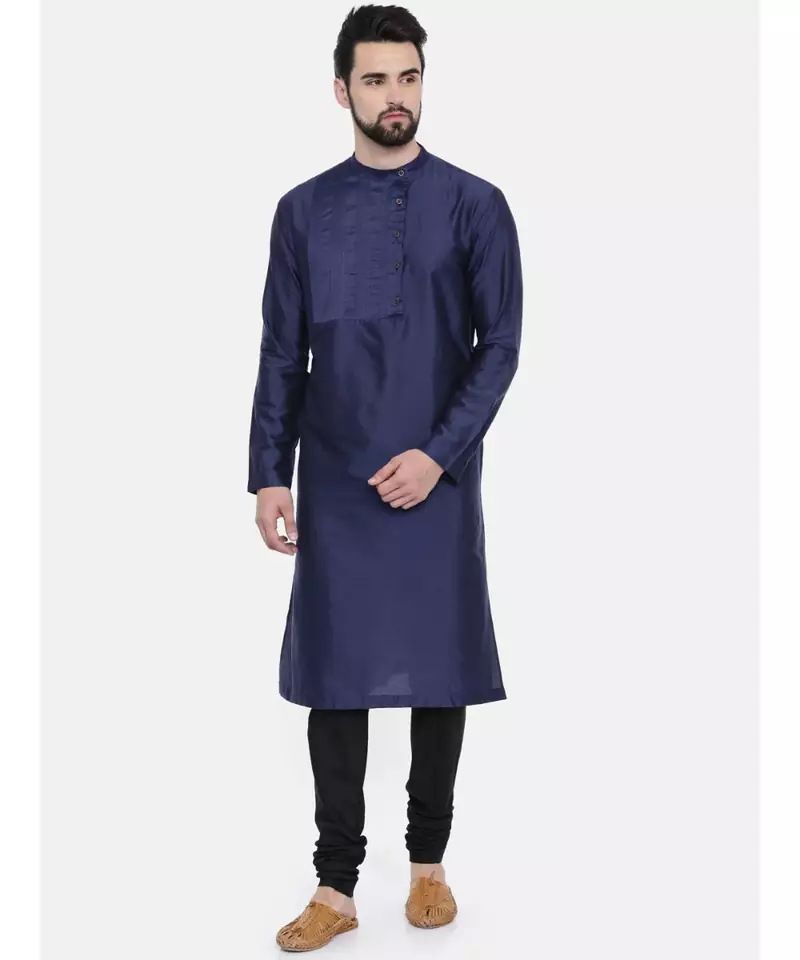 Mayank Modi Blue Cotton Silk Pintuck Kurta Set