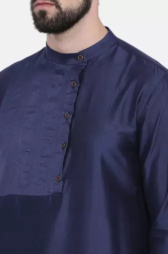 Mayank Modi Blue Cotton Silk Pintuck Kurta Set