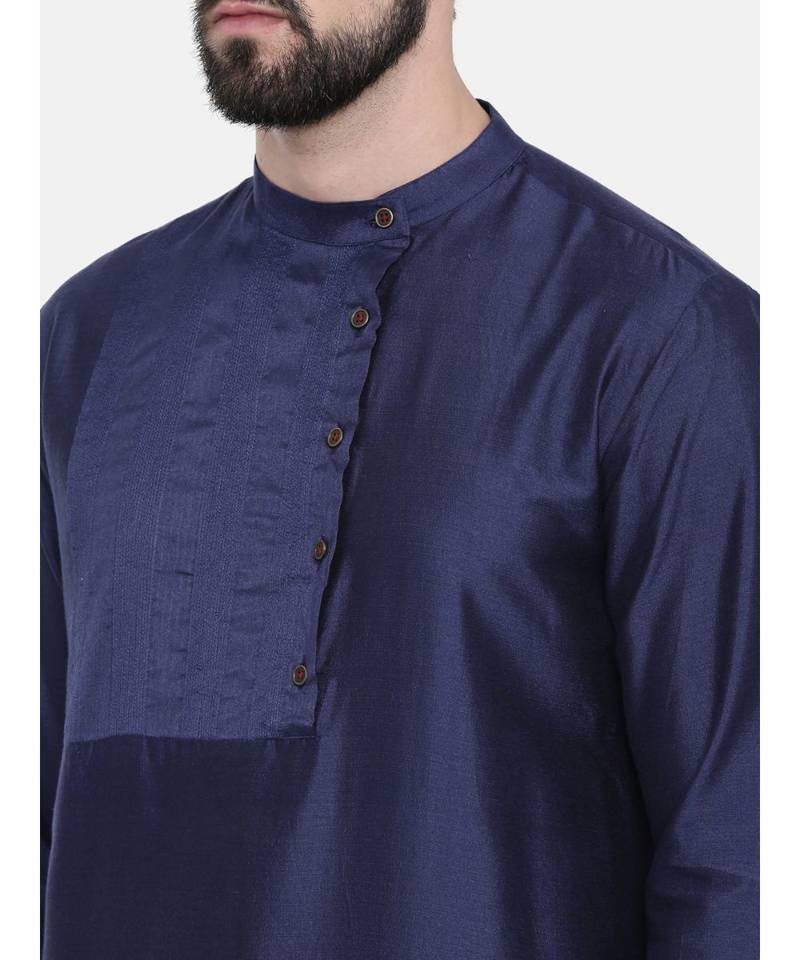 Mayank Modi Blue Cotton Silk Pintuck Kurta Set