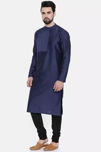 Mayank Modi Blue Cotton Silk Pintuck Kurta Set