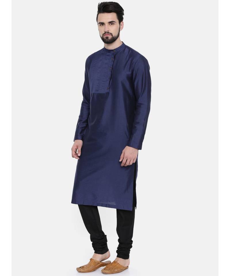 Mayank Modi Blue Cotton Silk Pintuck Kurta Set