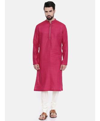 Mayank Modi Pink Linen Embroidered Kurta Set 1