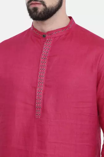 Mayank Modi Pink Linen Embroidered Kurta Set