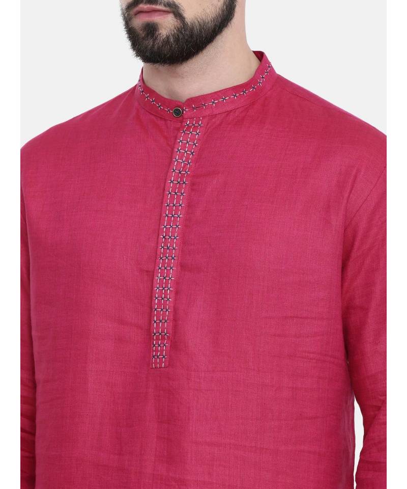 Mayank Modi Pink Linen Embroidered Kurta Set