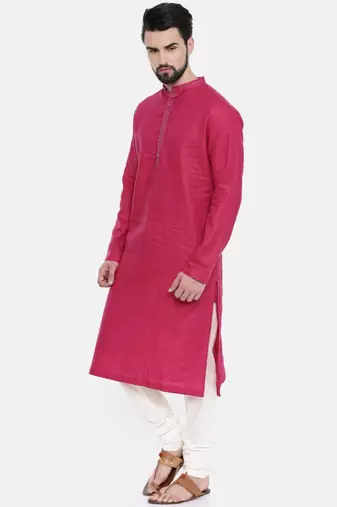 Mayank Modi Pink Linen Embroidered Kurta Set