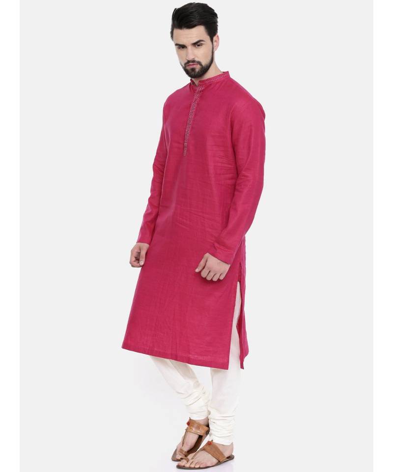 Mayank Modi Pink Linen Embroidered Kurta Set